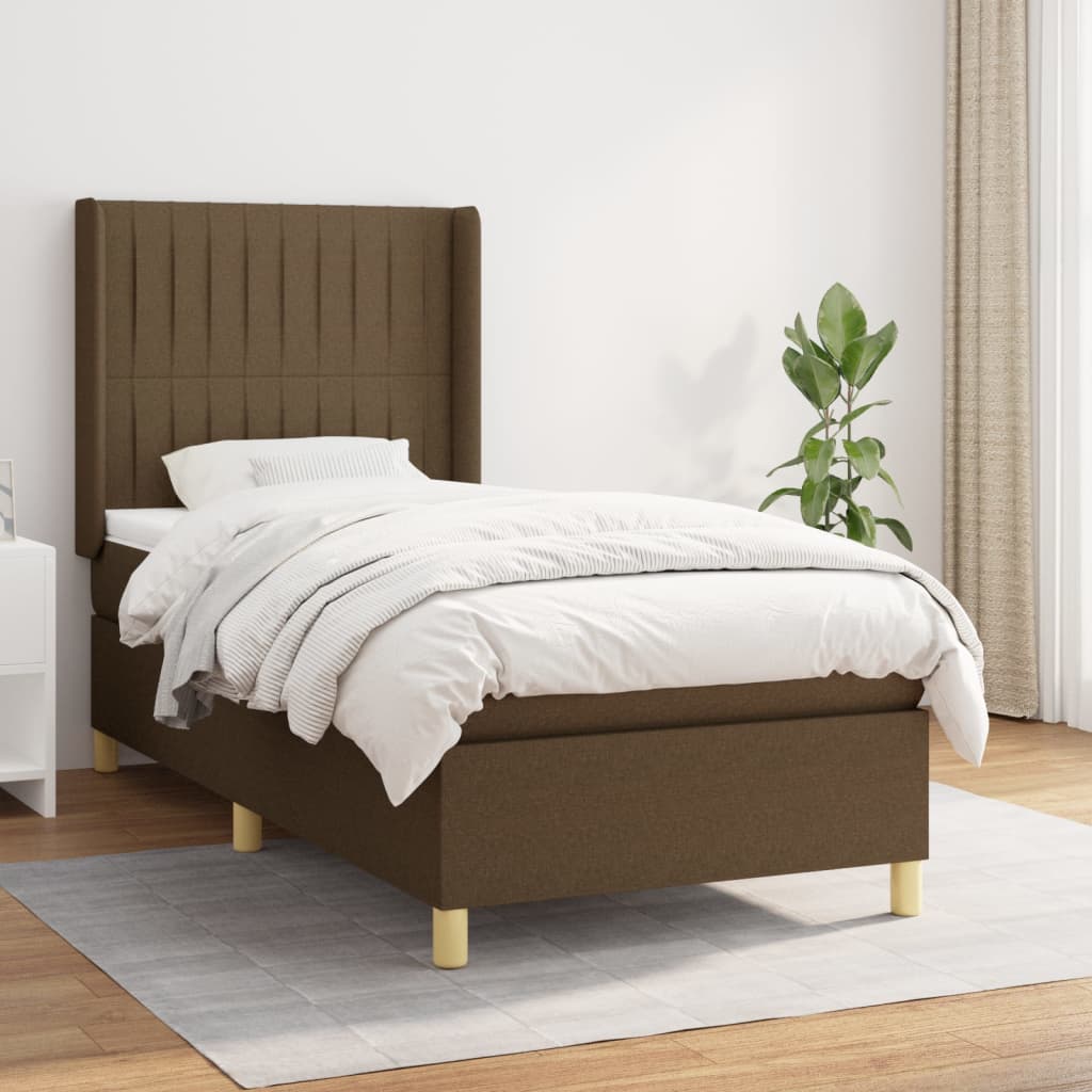 Box Spring Postel S Matrací Tmavě Hnědá 90X190 Cm Textil