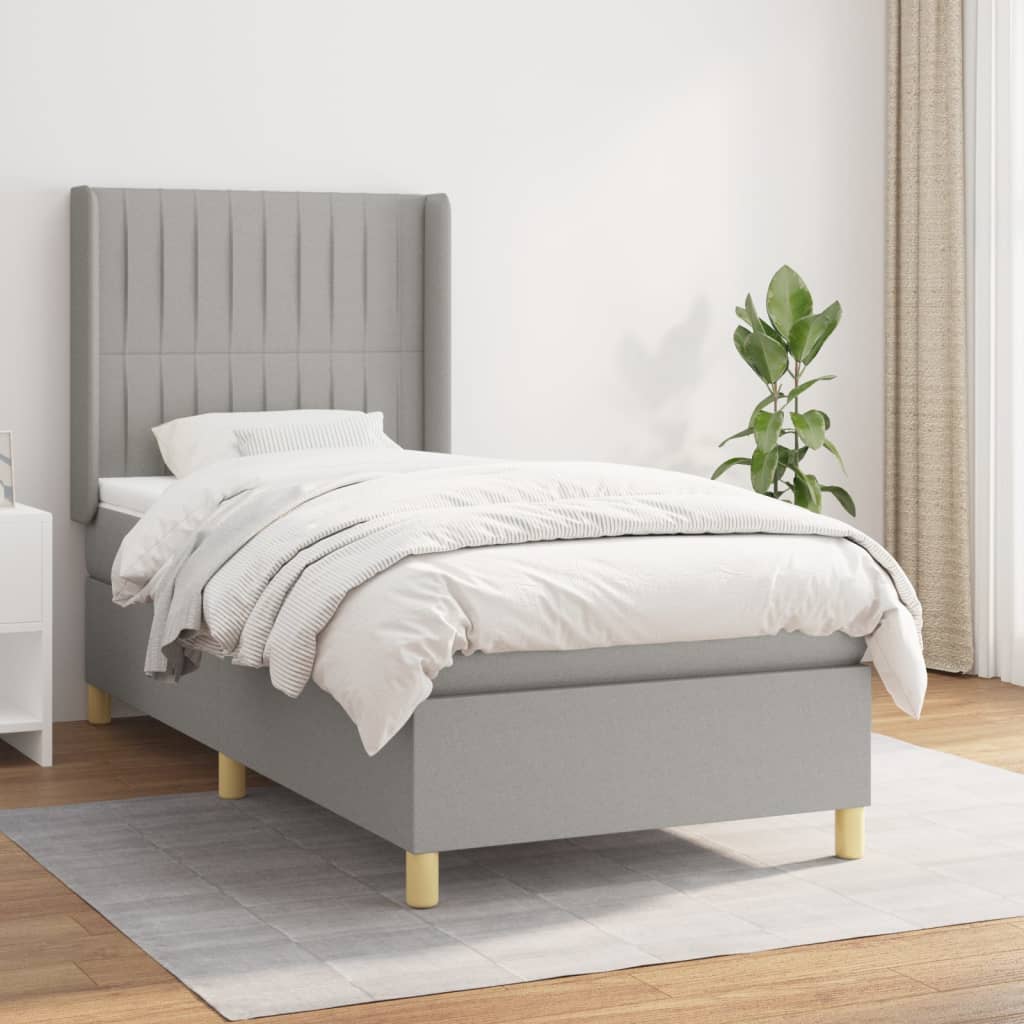 Box Spring Postel S Matrací Textil Světle Šedá