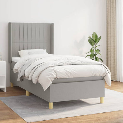 Box Spring Postel S Matrací Textil Světle Šedá
