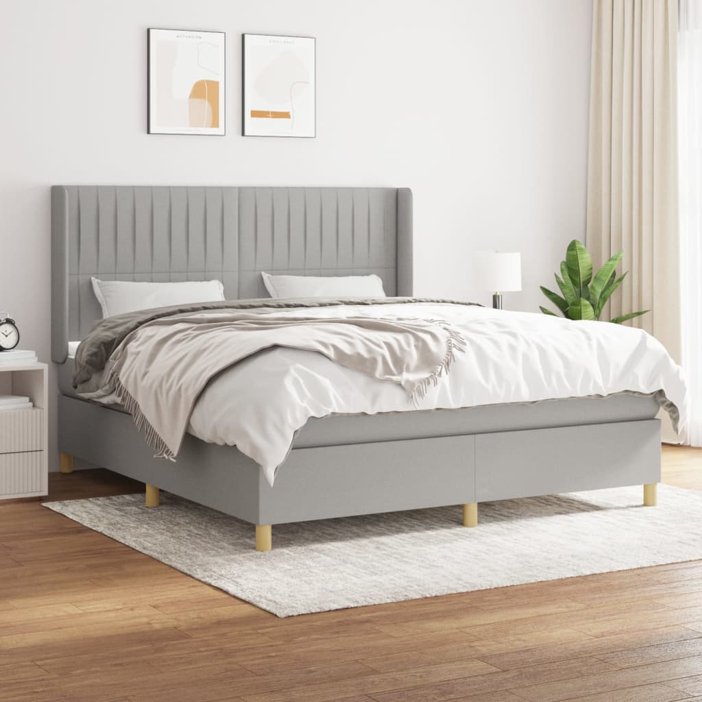 Box Spring Postel S Matrací Textil Světle Šedá