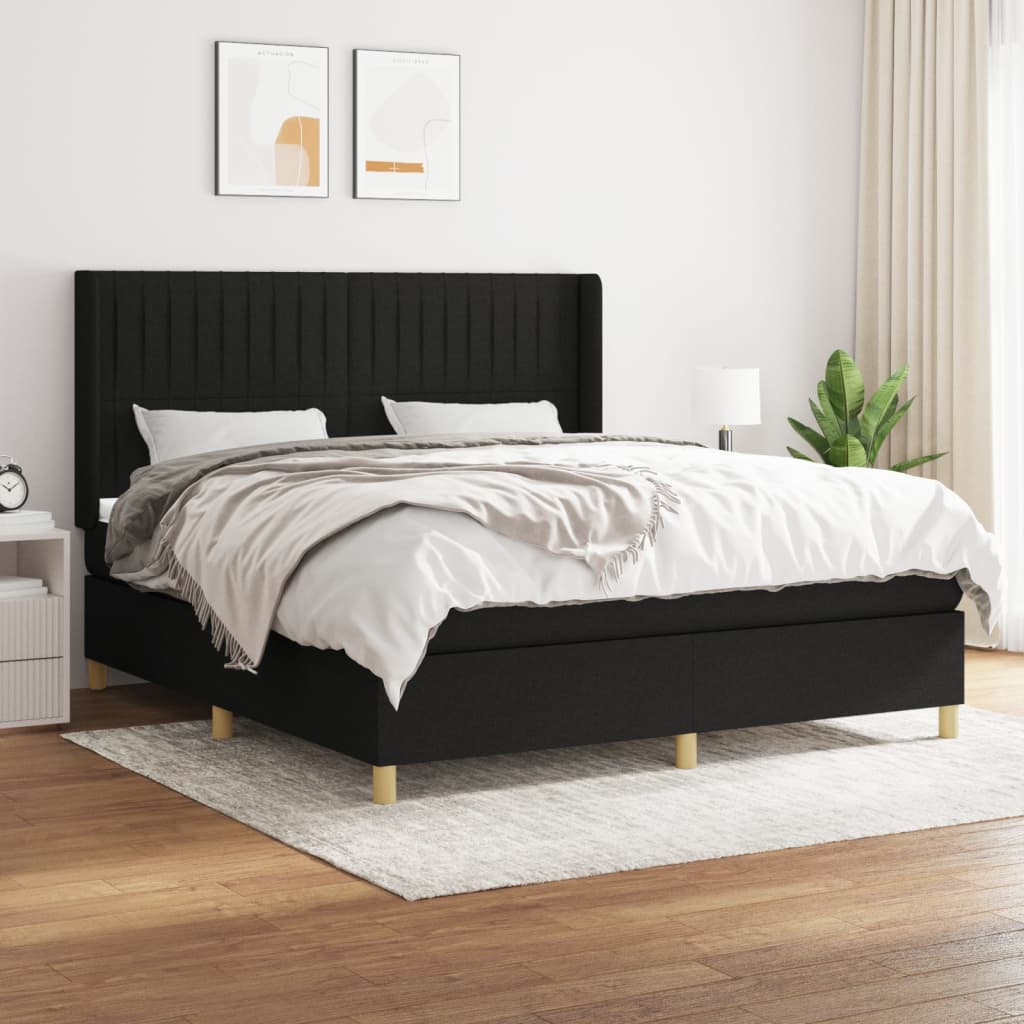 Box Spring Postel S Matrací Černá Textil Černá
