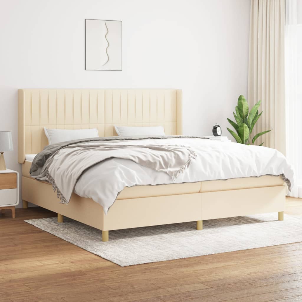 Box Spring Postel S Matrací Textil Krémová