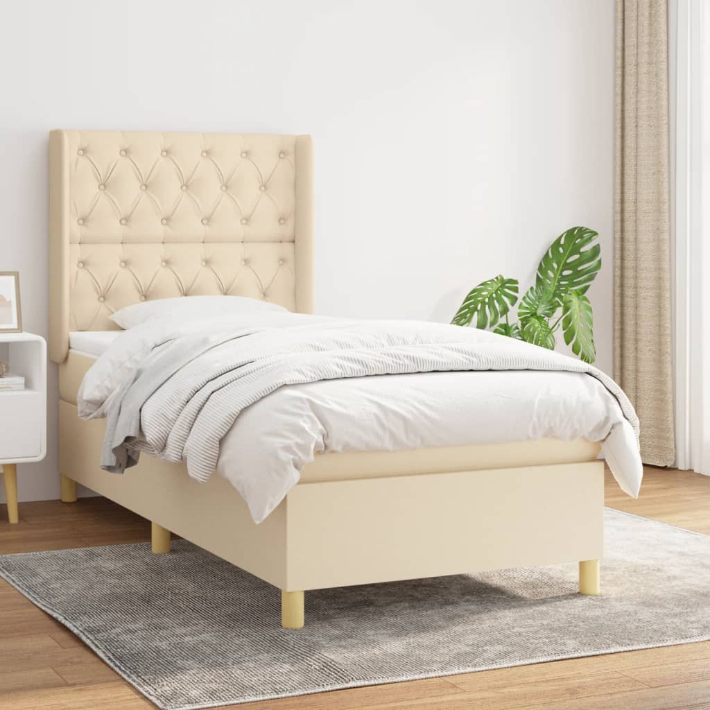Box Spring Postel S Matrací Textil Krémová