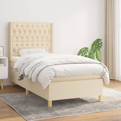 Box Spring Postel S Matrací Textil Krémová