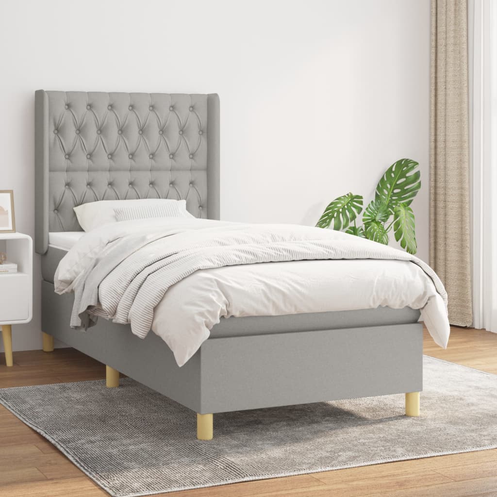 Box Spring Postel S Matrací Textil Světle Šedá
