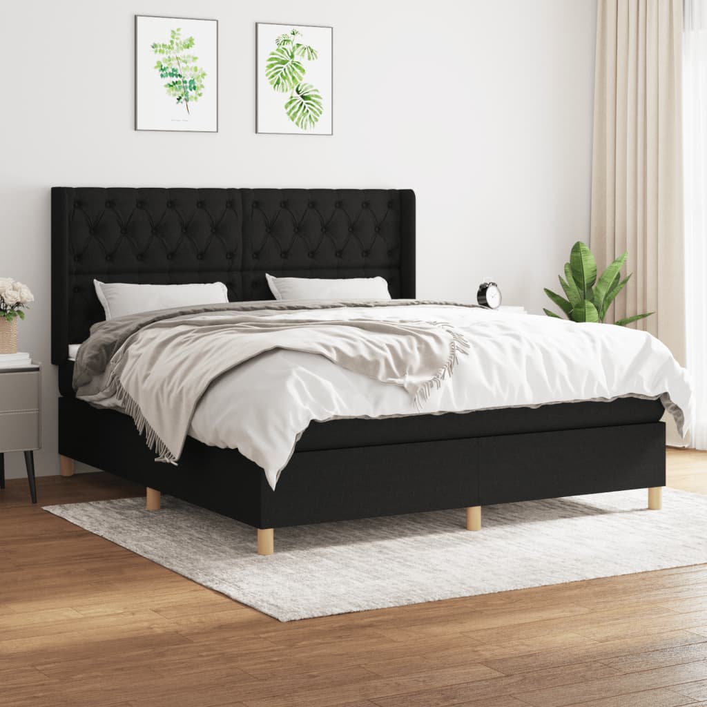 Box Spring Postel S Matrací Černá Textil Černá