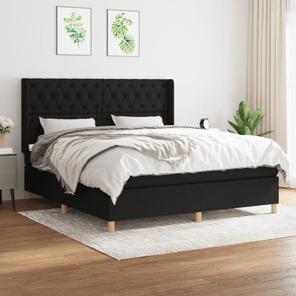 Box Spring Postel S Matrací Černá Textil Černá