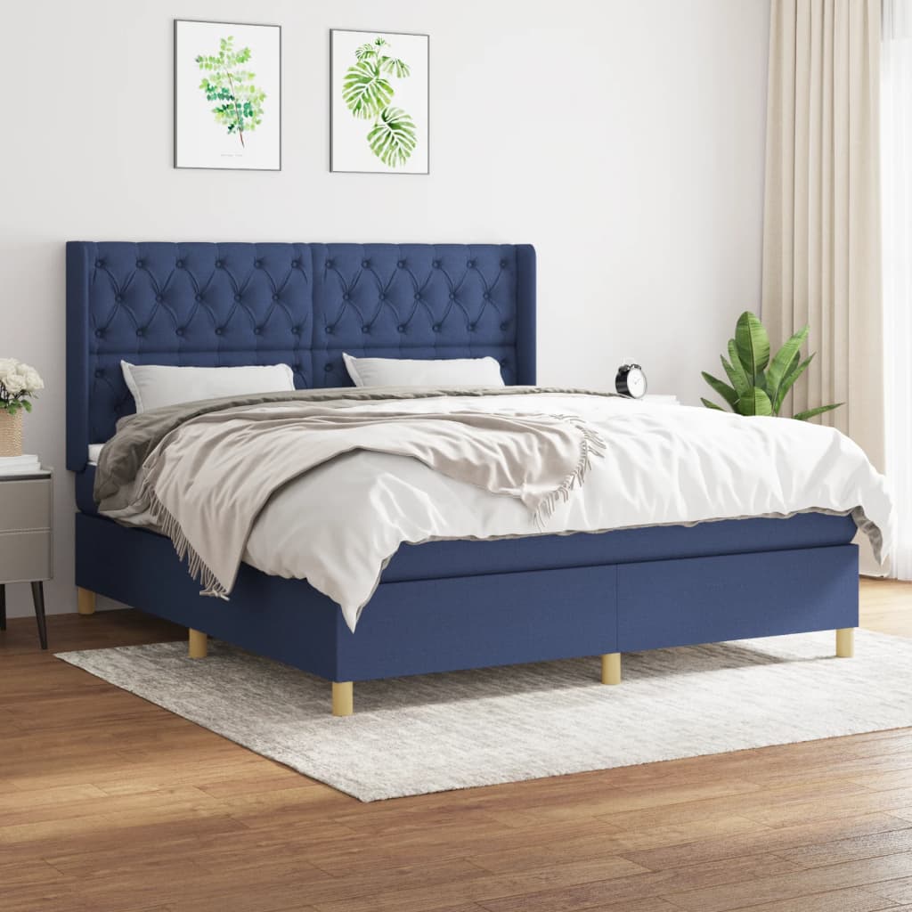 Box Spring Postel S Matrací Textil Modrá