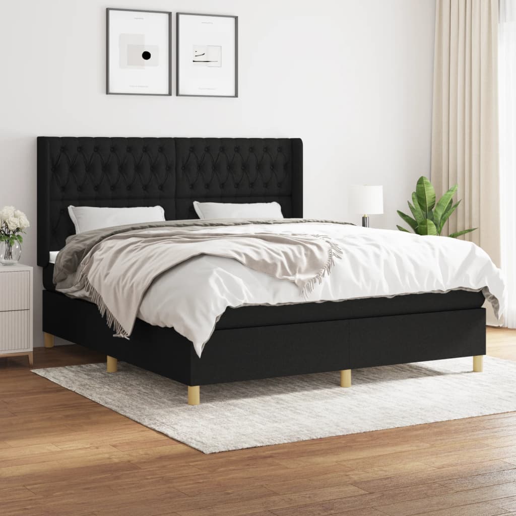 Box Spring Postel S Matrací Černá Textil Černá