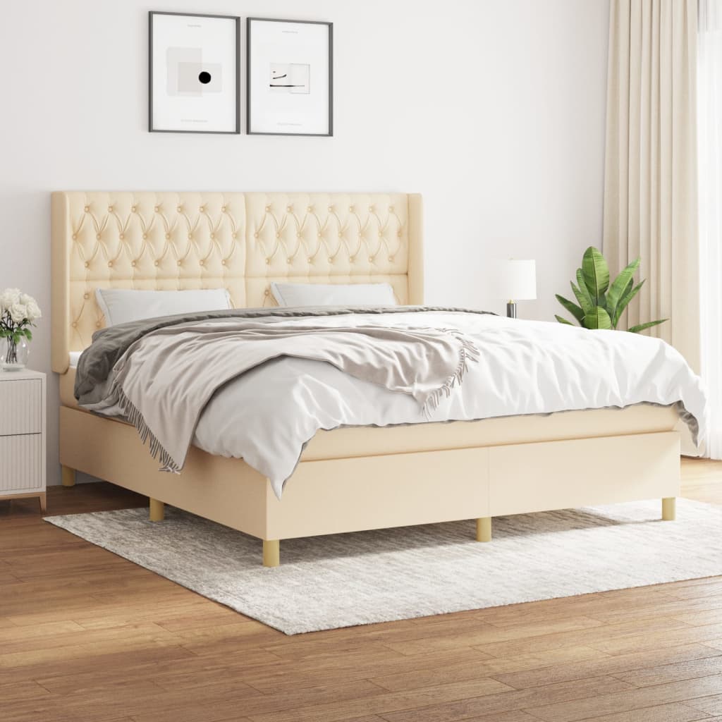 Box Spring Postel S Matrací Textil Krémová