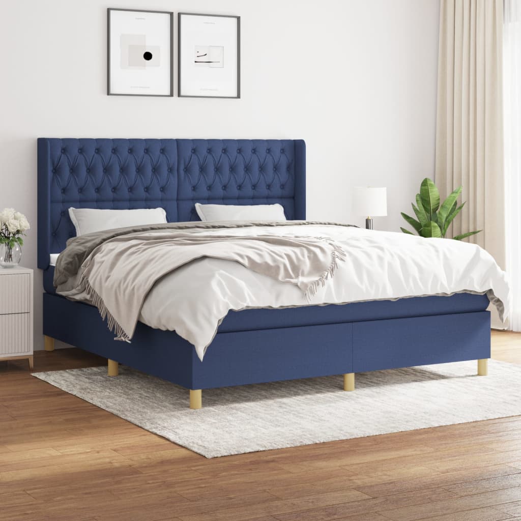 Box Spring Postel S Matrací Textil Modrá