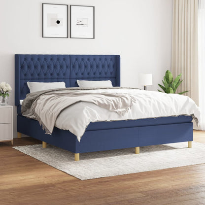 Box Spring Postel S Matrací Textil Modrá