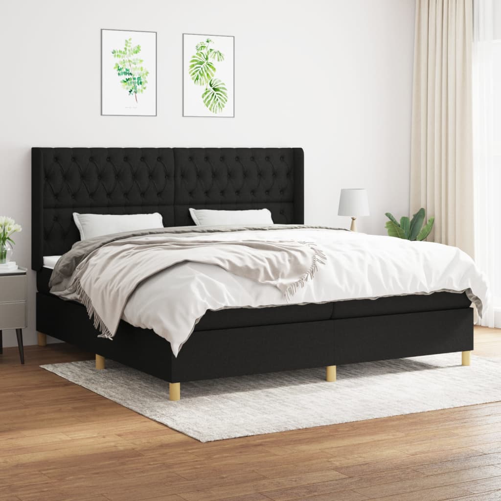 Box Spring Postel S Matrací Černá Textil Černá