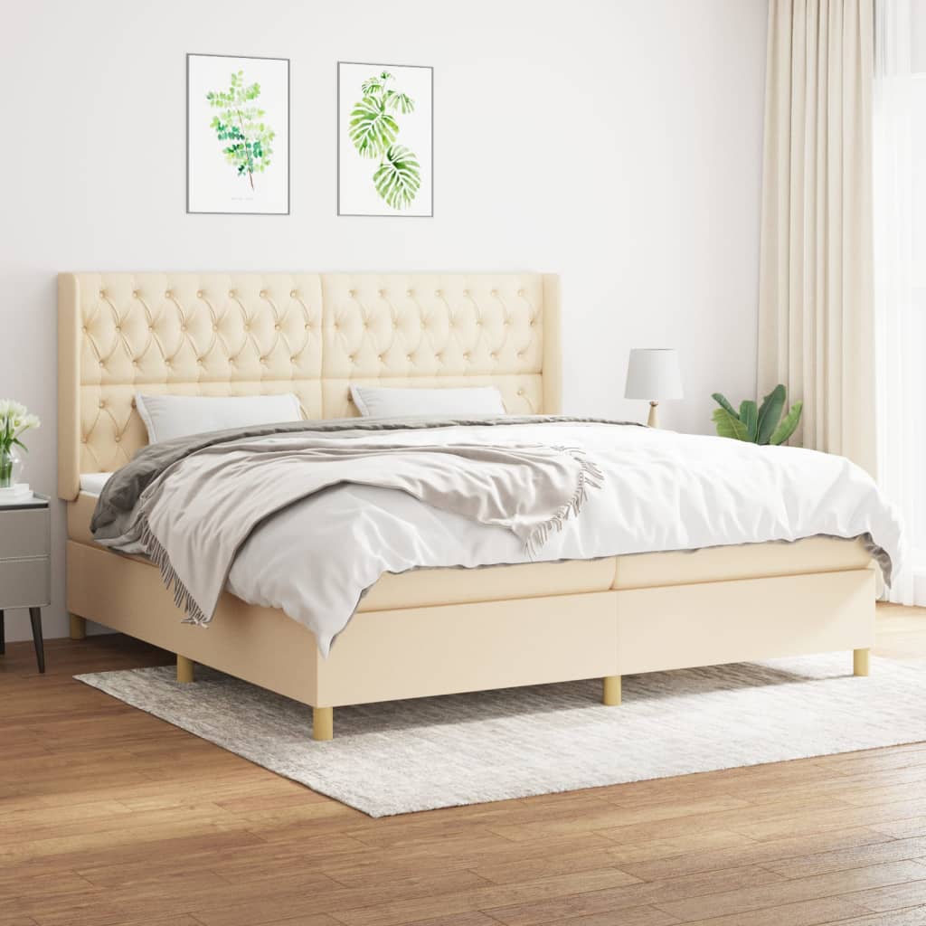 Box Spring Postel S Matrací Textil Krémová