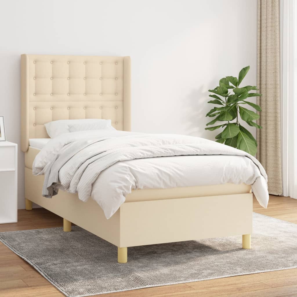 Box Spring Postel S Matrací Textil Krémová