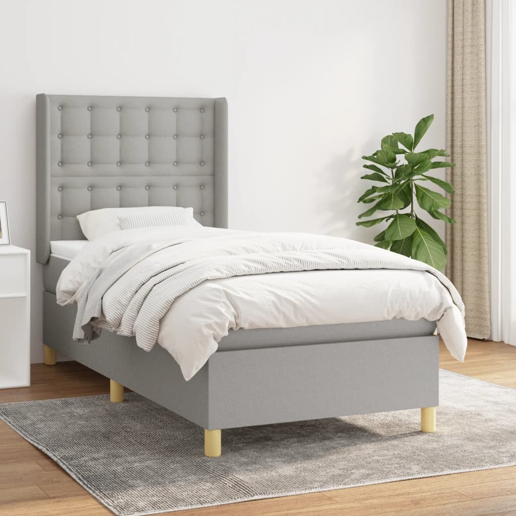 Box Spring Postel S Matrací Textil Světle Šedá