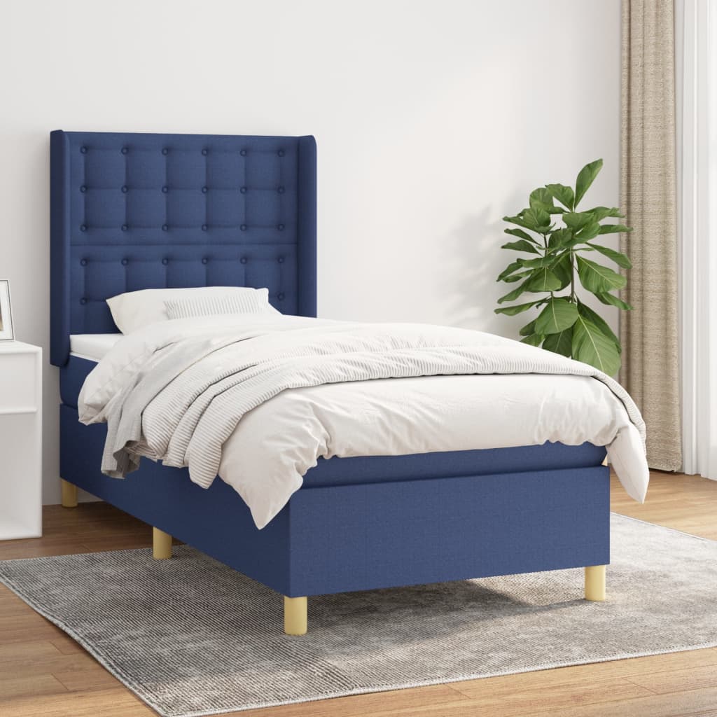 Box Spring Postel S Matrací Textil Modrá