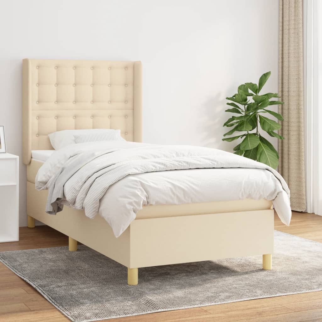 Box Spring Postel S Matrací Textil Krémová