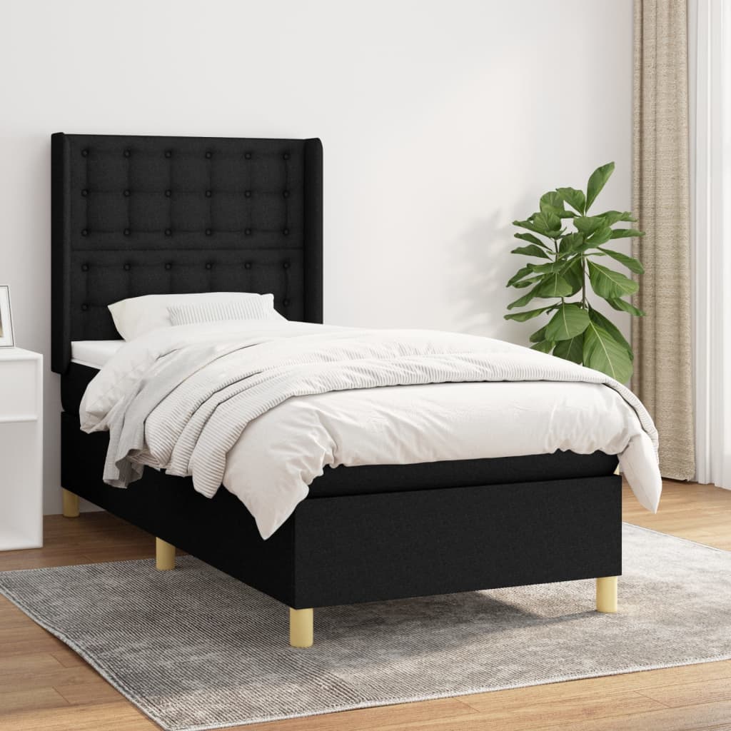 Box Spring Postel S Matrací Černá Textil Černá