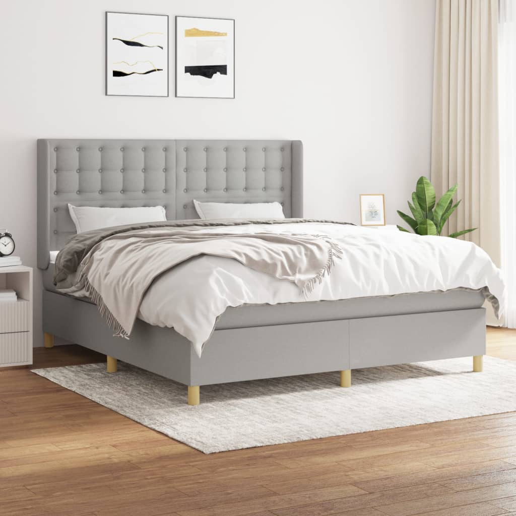 Box Spring Postel S Matrací Textil Světle Šedá