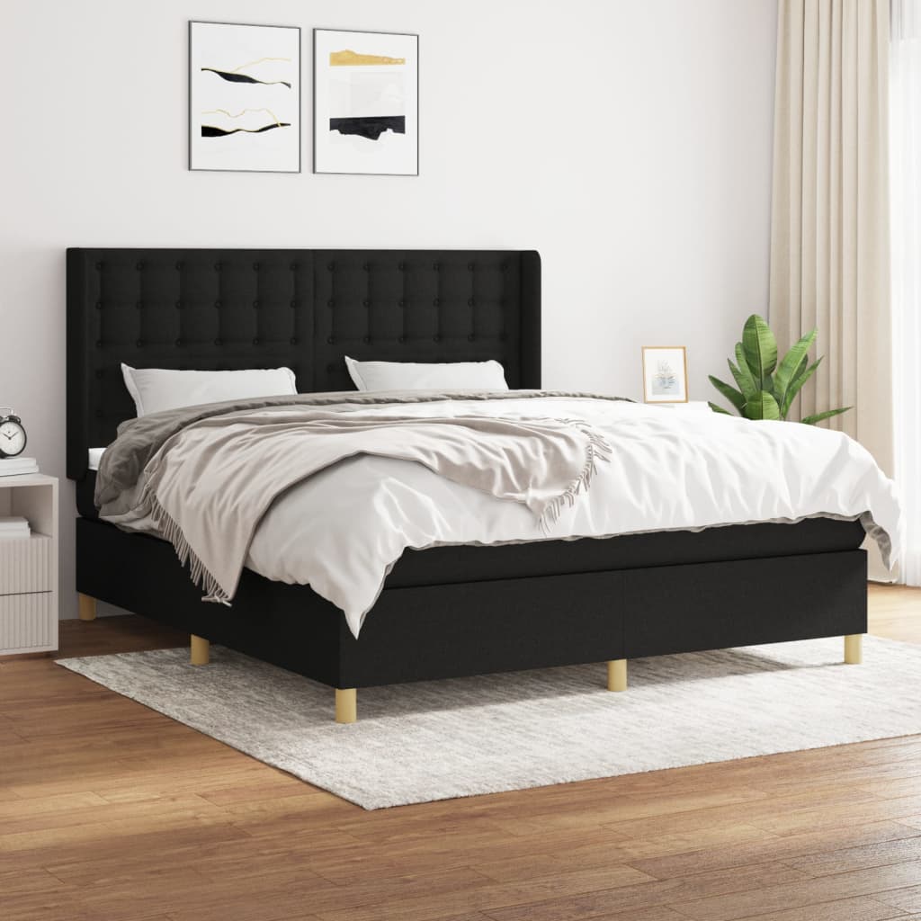 Box Spring Postel S Matrací Černá Textil Černá