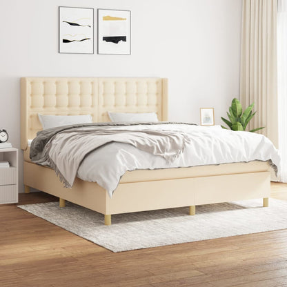 Box Spring Postel S Matrací Textil Krémová