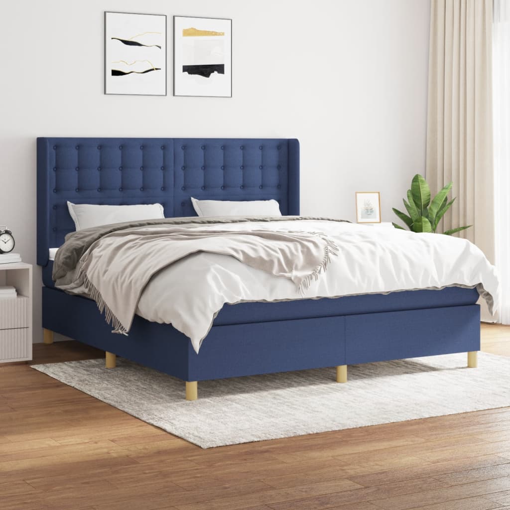Box Spring Postel S Matrací Textil Modrá