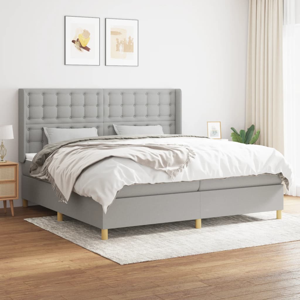 Box Spring Postel S Matrací Textil Světle Šedá