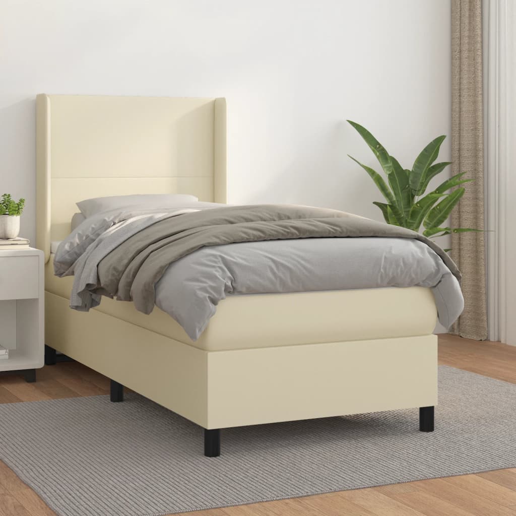 Box Spring Postel S Matrací Krémová 80 X 200 Cm Umělá Kůže