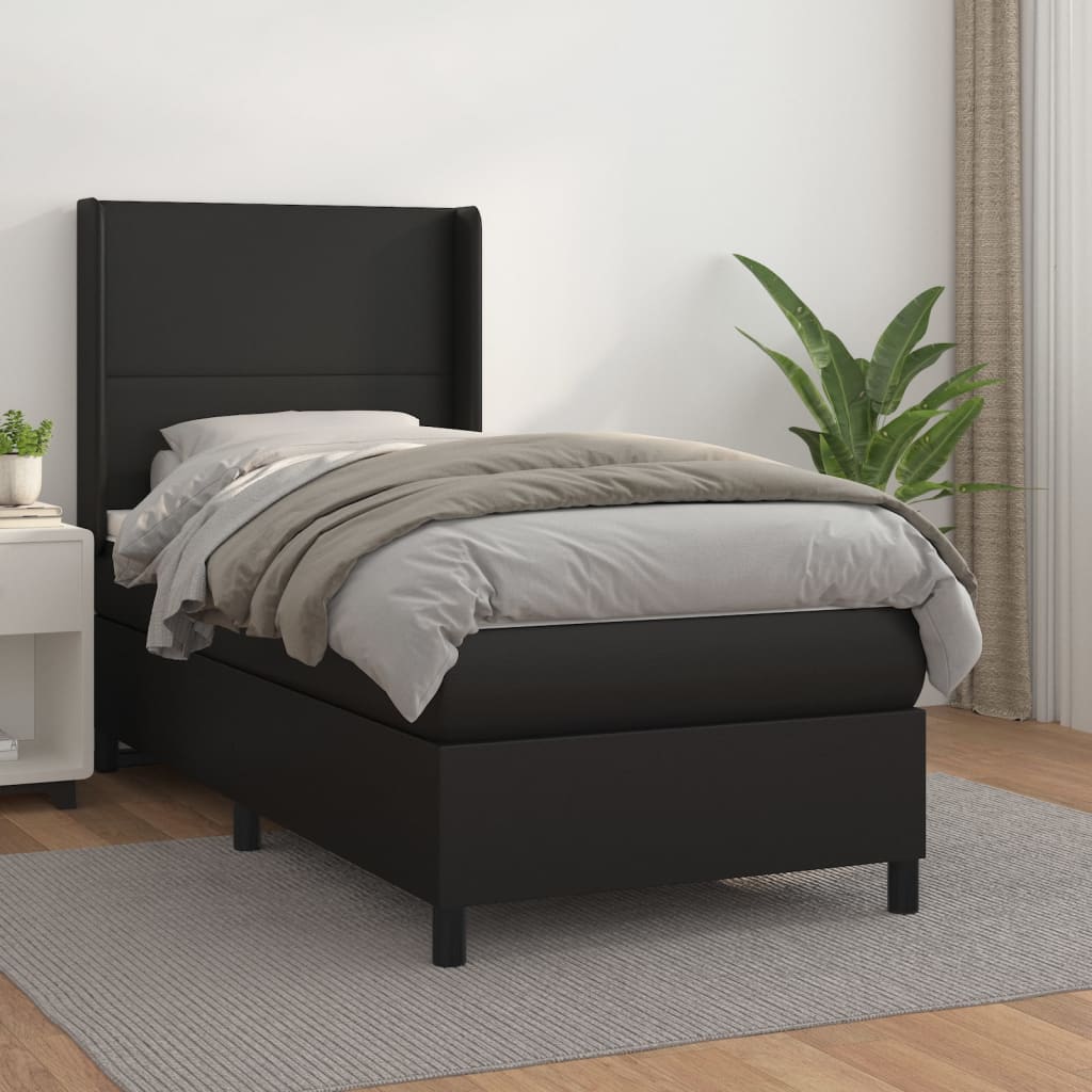 Box Spring Postel S Matrací Černá Umělá Kůže Černá