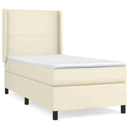 Box Spring Postel S Matrací Krémová 90X190 Cm Umělá Kůže