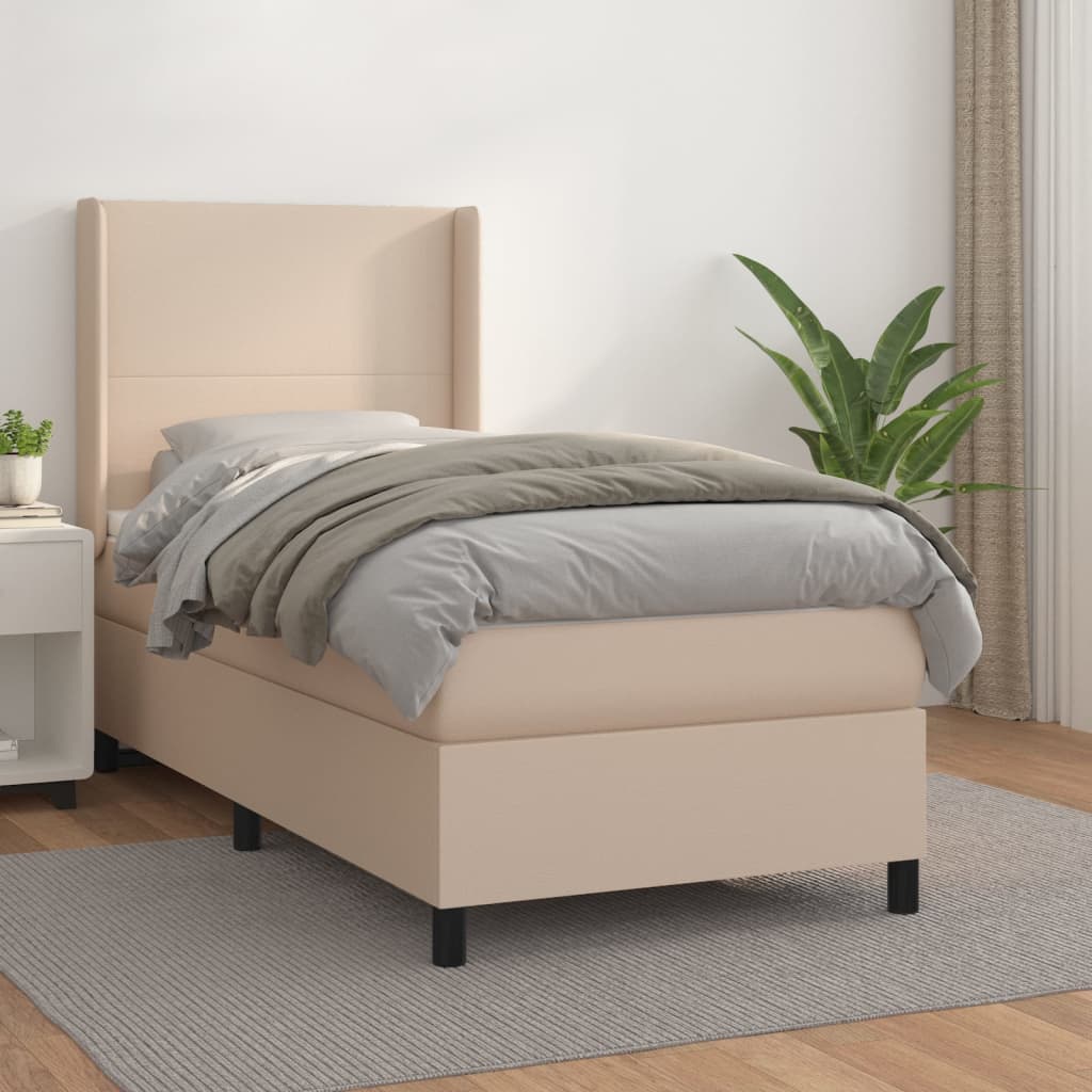 Box Spring Postel S Matrací Cappuccino 90X190 Cm Umělá Kůže