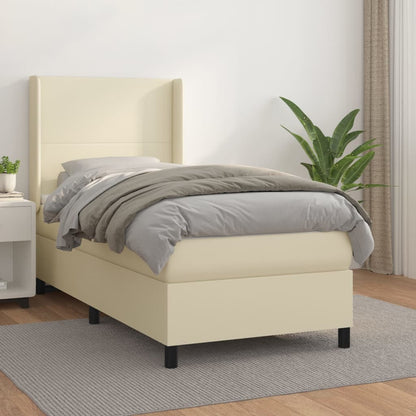Box Spring Postel S Matrací Krémová 90X200 Cm Umělá Kůže