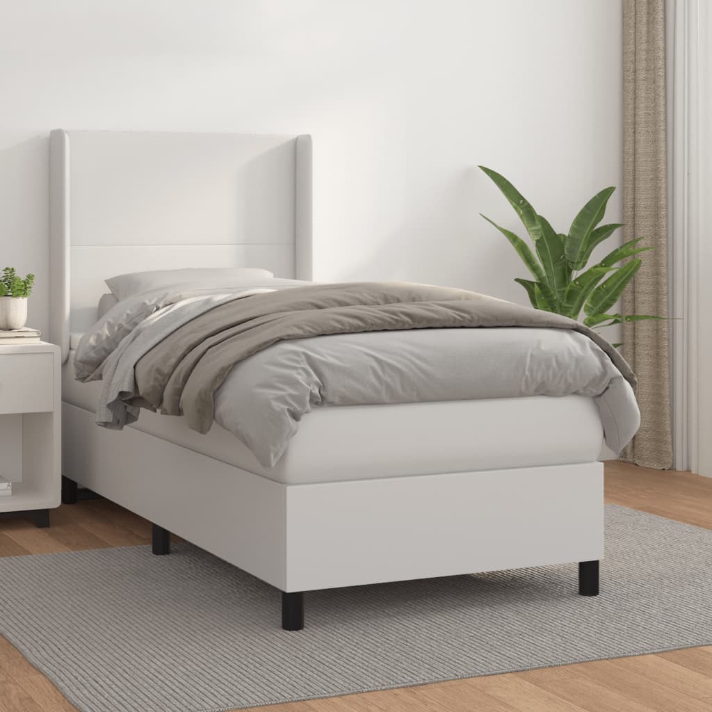 Box Spring Postel S Matrací Umělá Kůže Bílá