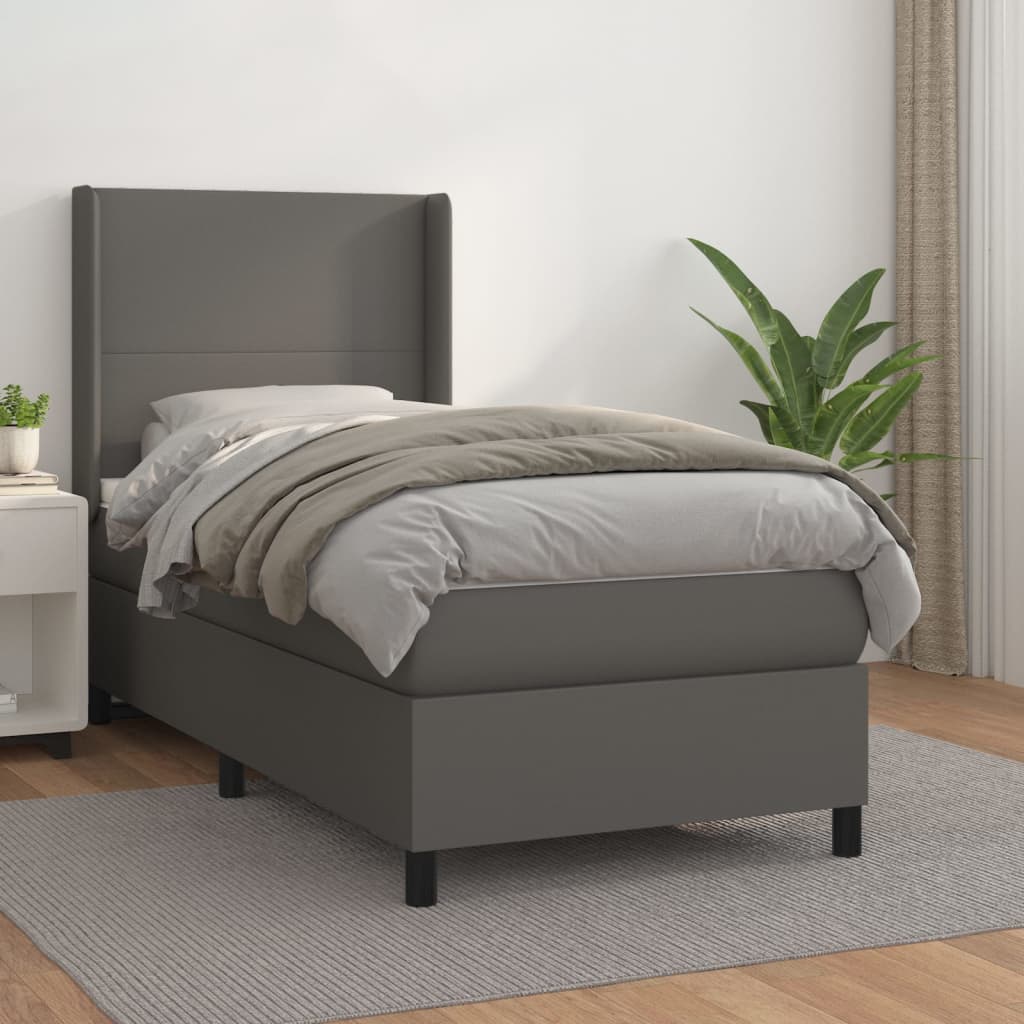 Box Spring Postel S Matrací Šedá Umělá Kůže Šedá
