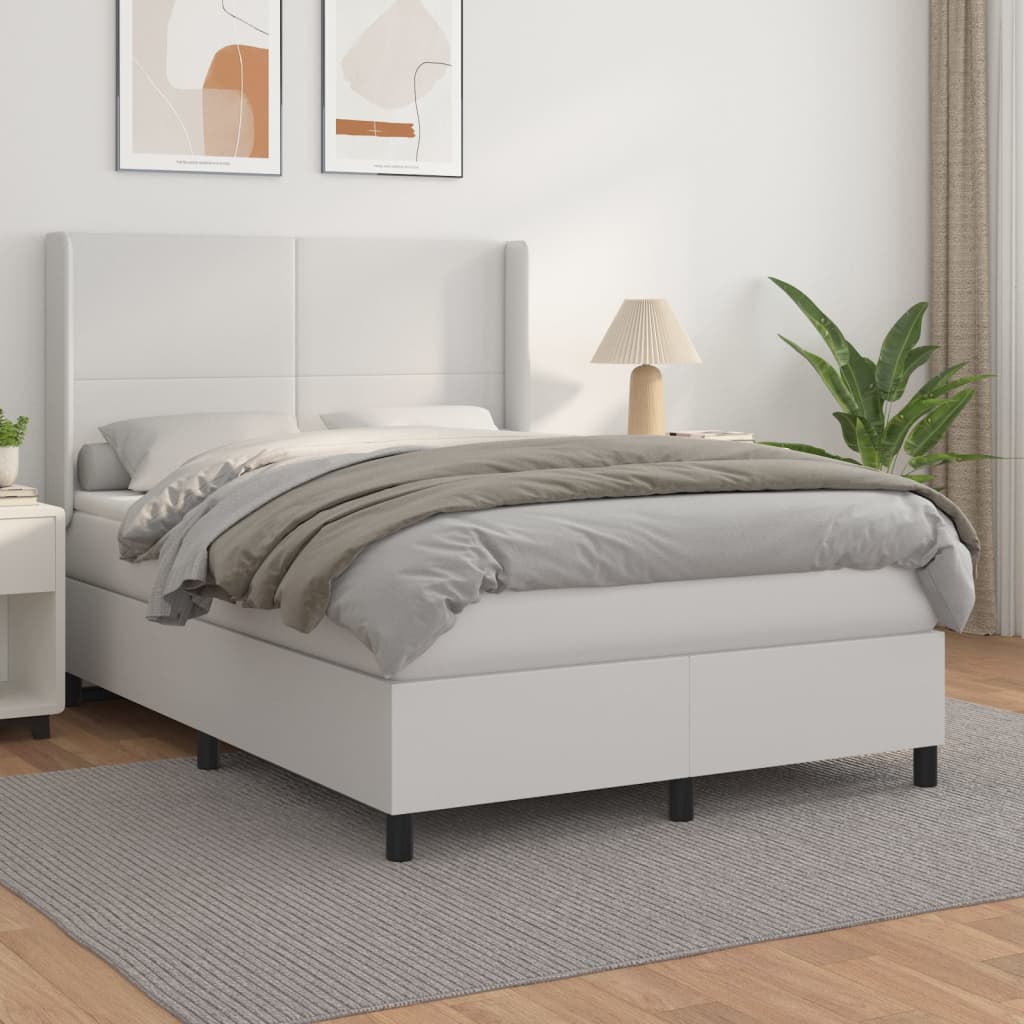 Box Spring Postel S Matrací Umělá Kůže Bílá
