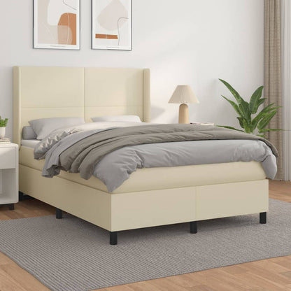Box Spring Postel S Matrací Krémová 140X190 Cm Umělá Kůže