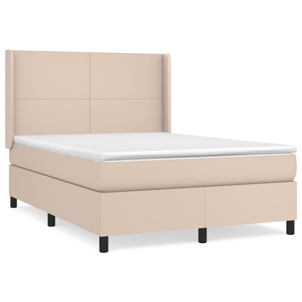 Box Spring Postel S Matrací Cappuccino 140X190 Cm Umělá Kůže