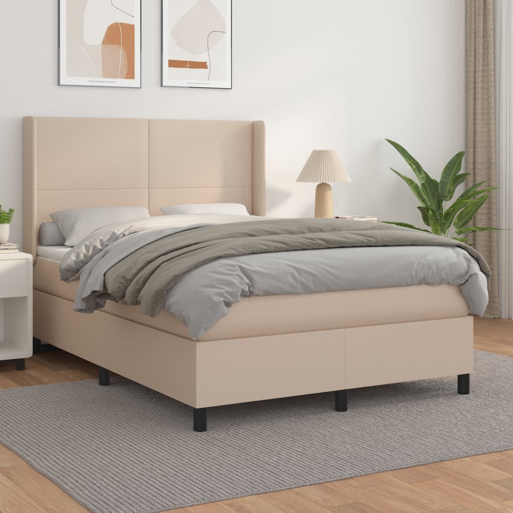 Box Spring Postel S Matrací Cappuccino 140X190 Cm Umělá Kůže