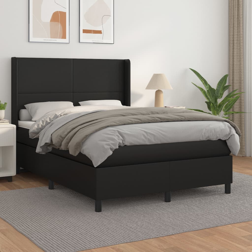 Box Spring Postel S Matrací Černá Umělá Kůže Černá