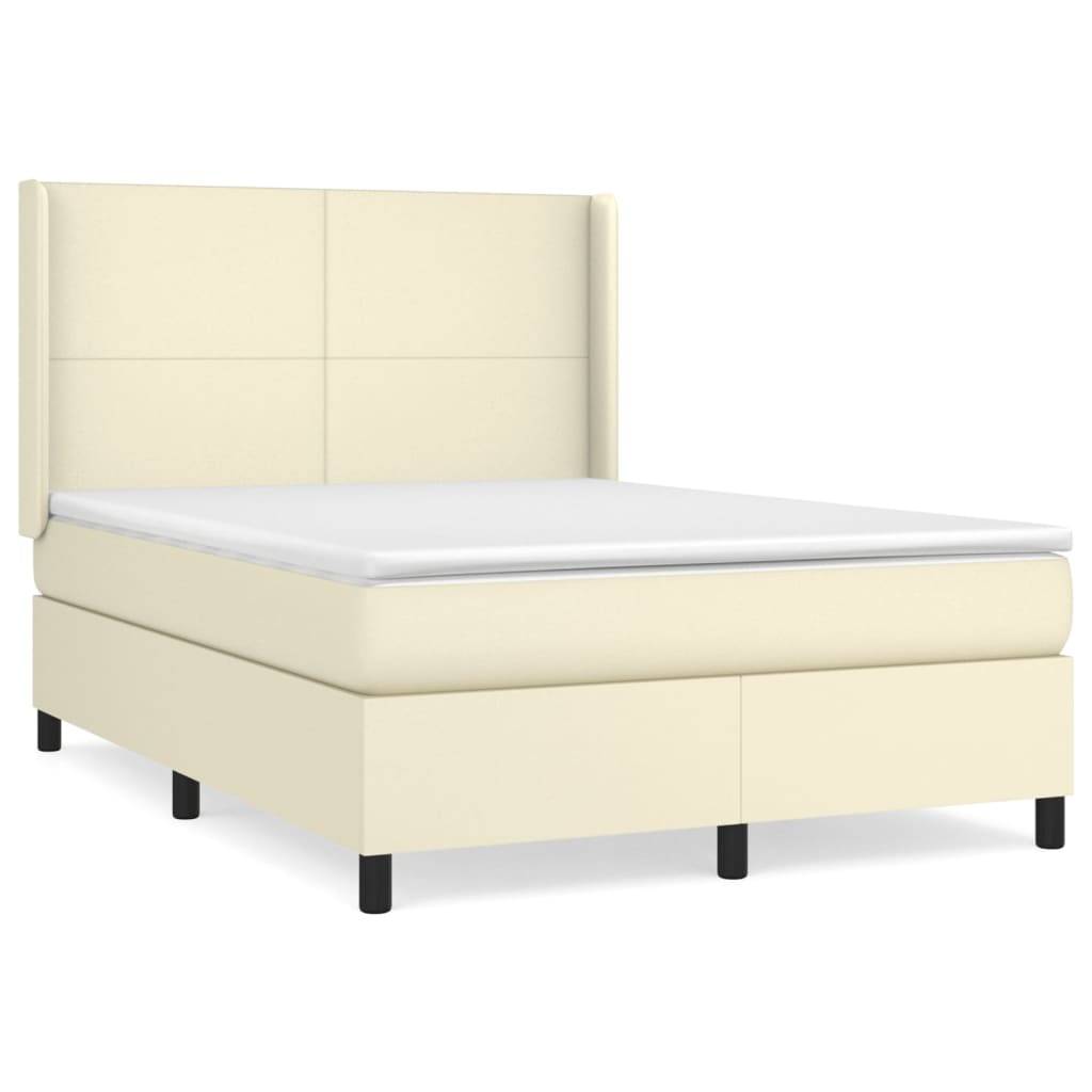 Box Spring Postel S Matrací Krémová 140X200 Cm Umělá Kůže