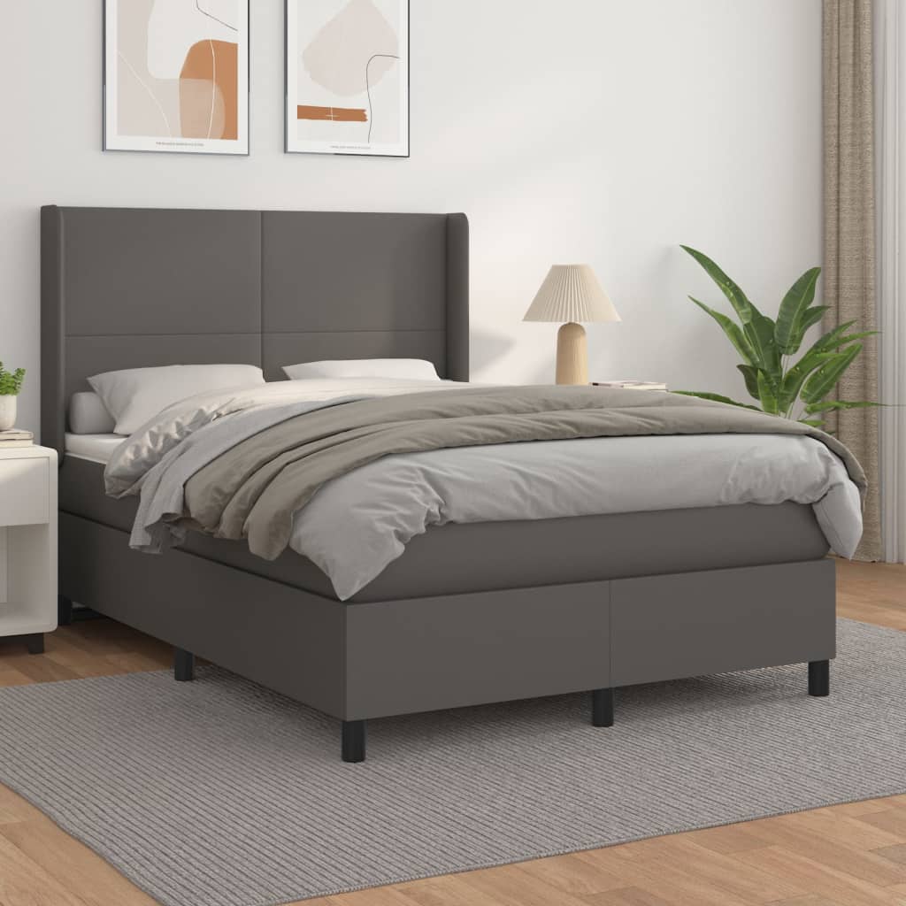 Box Spring Postel S Matrací Šedá Umělá Kůže Šedá