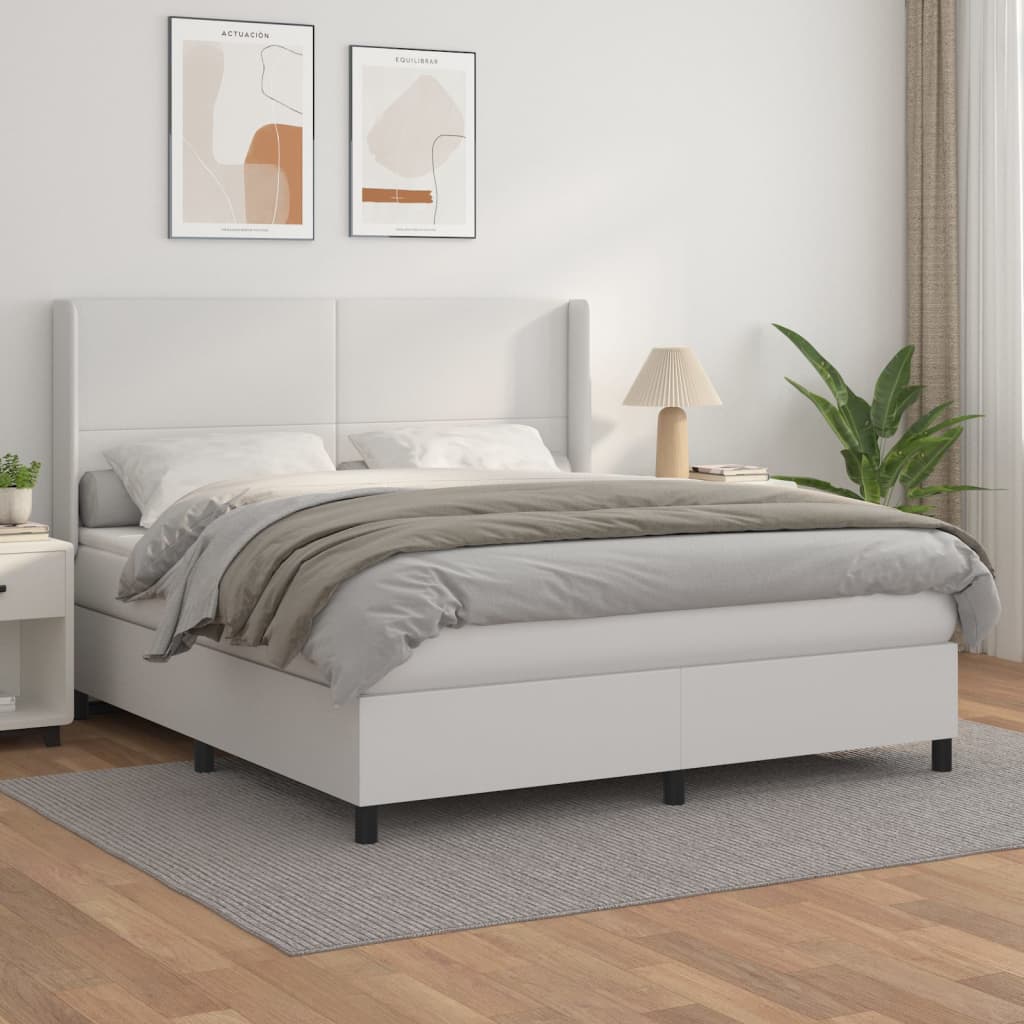 Box Spring Postel S Matrací Umělá Kůže Bílá