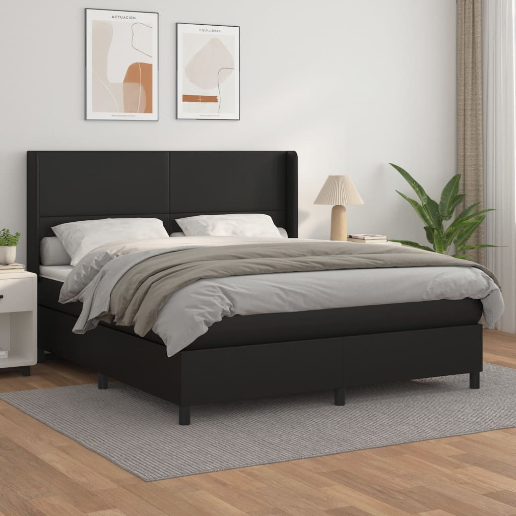 Box Spring Postel S Matrací Černá Umělá Kůže Černá