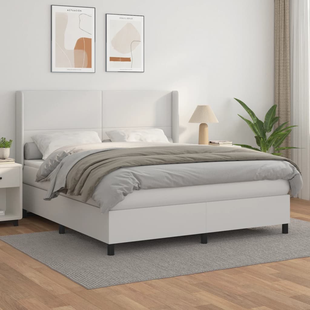 Box Spring Postel S Matrací Umělá Kůže Bílá