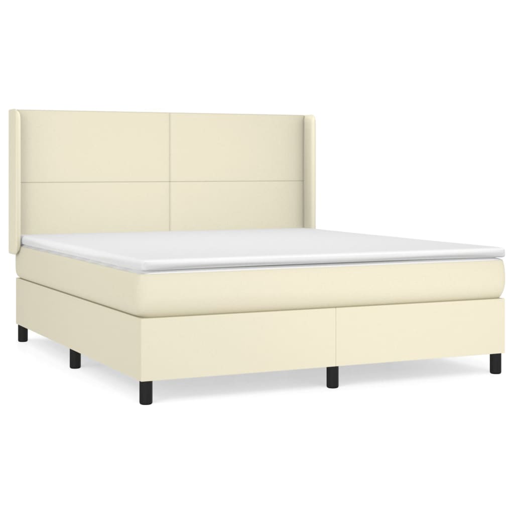 Box Spring Postel S Matrací Krémová 180X200 Cm Umělá Kůže