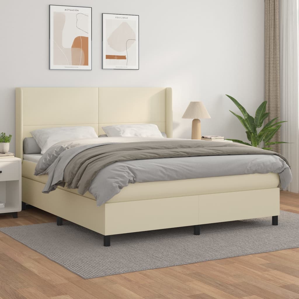Box Spring Postel S Matrací Krémová 180X200 Cm Umělá Kůže