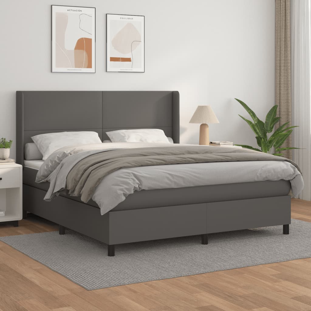 Box Spring Postel S Matrací Šedá Umělá Kůže Šedá