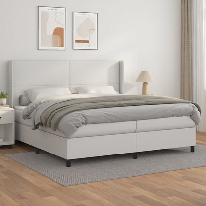 Box Spring Postel S Matrací Umělá Kůže Bílá