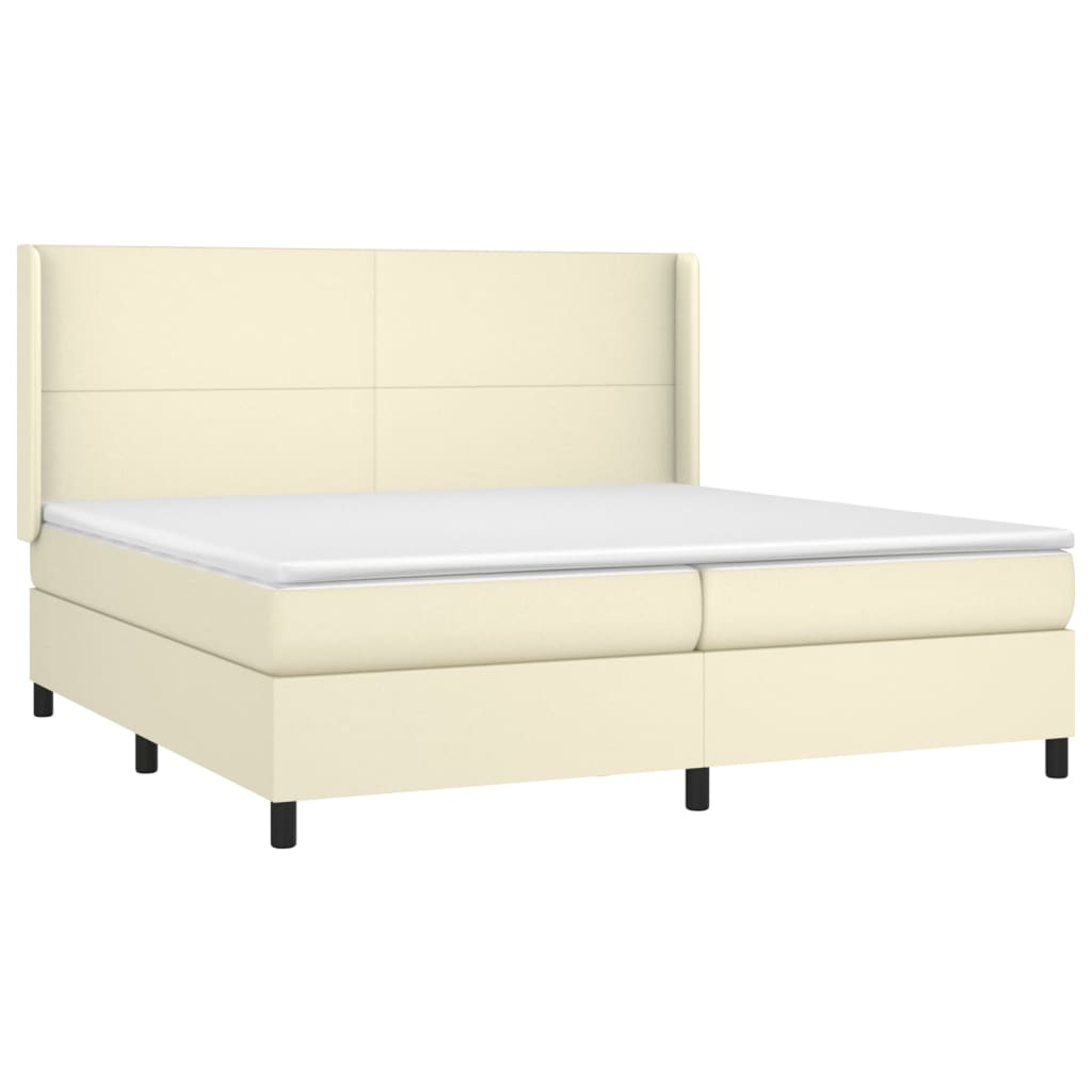 Box Spring Postel S Matrací Krémová 200X200 Cm Umělá Kůže